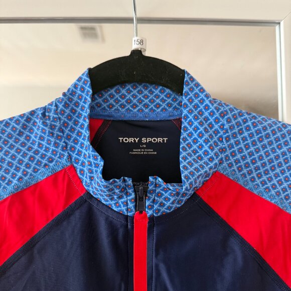 Tory Sport Geo Print Long Sleeve Half Zip Rashguard Top Navy Red Blue Size L - Picture 3 of 5
